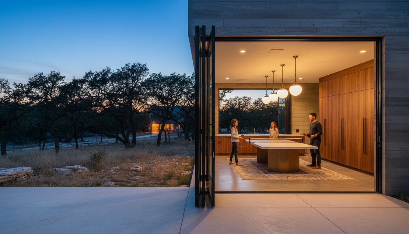 Family lounge in a converted garage