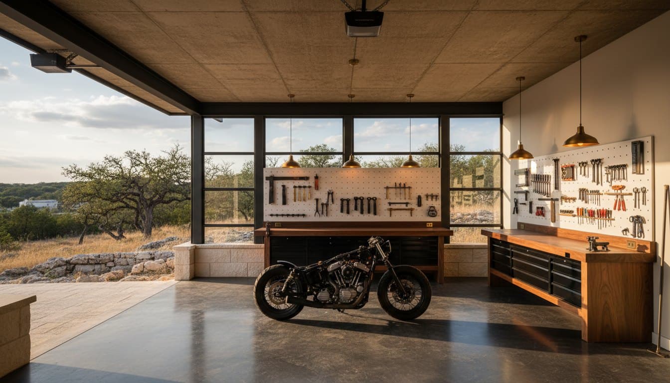 Workshop: organized garage shop with a workbench